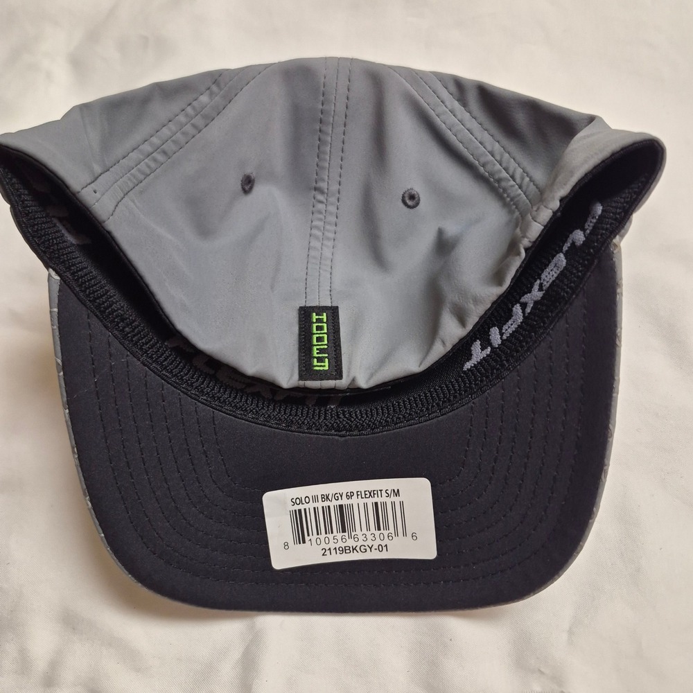 Hooey Solo III Mens Flexfit Hat Black Grey Lime Green Baseball Cap S/M New - Picture 2 of 3